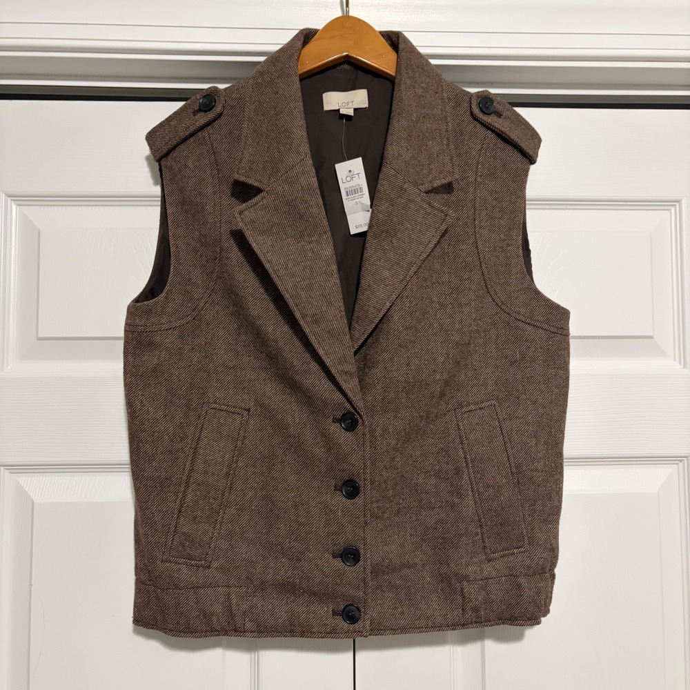 NWT LOFT Herringbone Vest Women S Brown Fall 90s Preppy Academic Outer Blazer